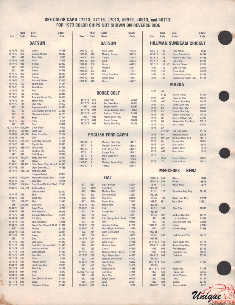 1973 Chrysler Paint Charts Import PPG 2
